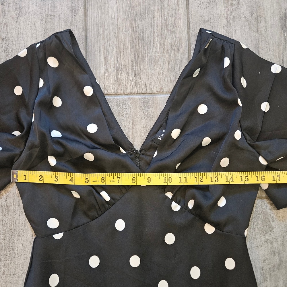 En Saison Floretta Polka Dot Dress Size S Black Flutter Sleeve Midi Retro Pinup - Picture 4 of 10
